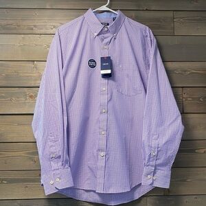 NWT IZOD Natural‎ Stretch 100% cotton Blue Checkered Dress Shirt Size Large